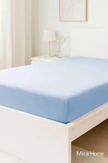Çift Kişilik Düz Penye %100 Pamuklu Lastikli Çarşaf 160X200 Newsheet Mavi