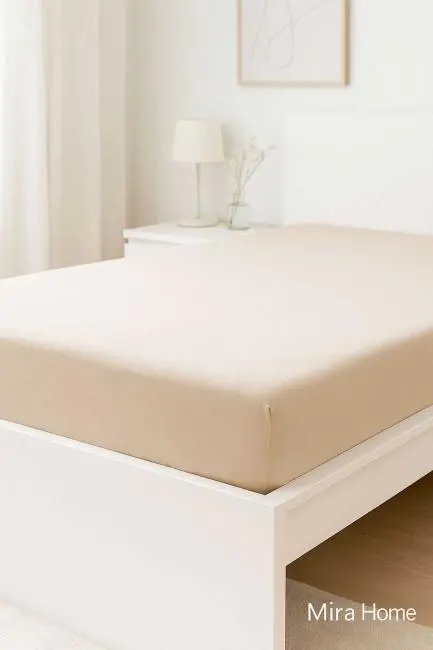 Çift Kişilik Düz Penye  %100 Pamuklu Lastikli Çarşaf 180X200 Newsheet Bej