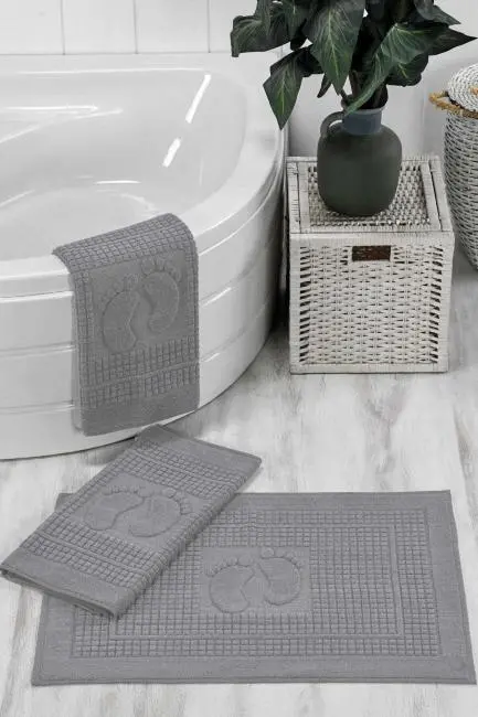 3 Lü Banyo Ayak Havlusu 50x70 Cm Açık Gri