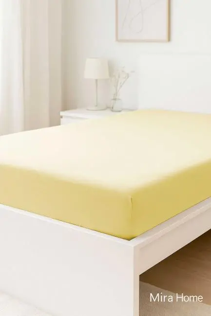 Çift Kişilik Düz Penye  %100 Pamuklu Lastikli Çarşaf 180X200 Newsheet Sarı