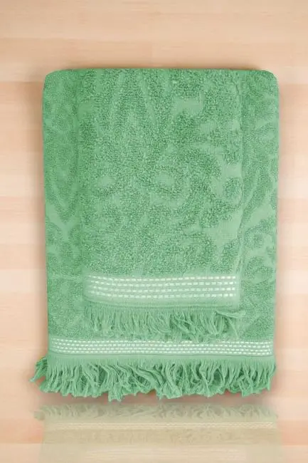 2 Parça Jakarlı Banyo Havlu Takımı %100 Pamuklu 90x150 Cm Arden Yeşil