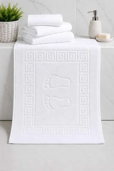 2 li Ayak İzli Banyo Pamuklu Ayak Havlusu 50x70 Cm Beyaz