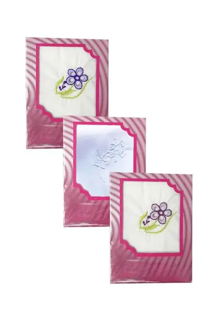 3’lü Özel Paket Premium Kadın İşlemeli Mendil Seti  %100 Pamuk 28x28 Cm