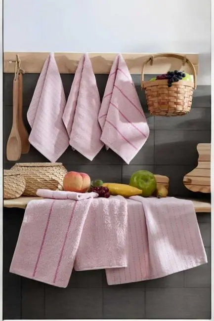 6 lı Luna Naturel Mutfak Havlu Seti %100 Pamuklu 30X45 Cm Pudra