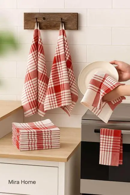 10 lu Lüks Bulaşık Kurulama Bezi ve Mutfak Peçetesi 50x70 Cm Daily Kırmızı
