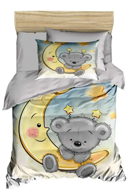 Yenidoğan Kız / Erkek Unisex Bebek Nevresim Takımı %100 Pamuklu Aydaki Ayıcık