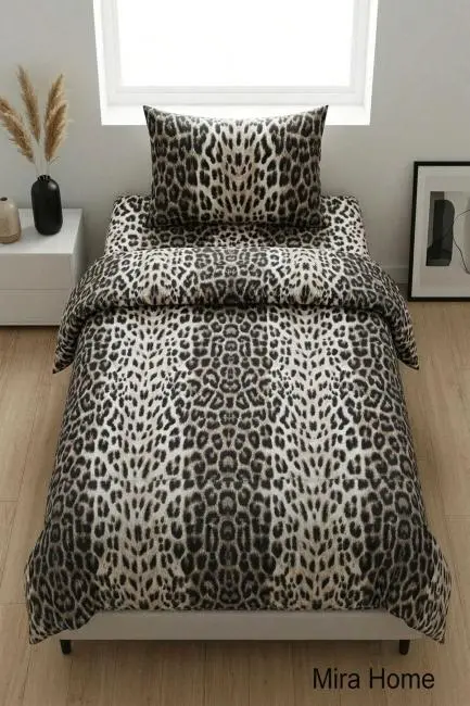 Leopar Desenli Pamuklu Lastikli Çarşaflı Tek Kişilik Nevresim Takımı (100x200 Cm)